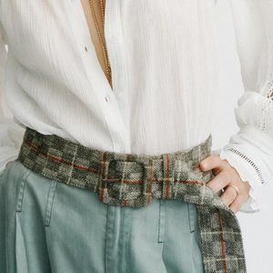 New Free People Frisco Long Plaid Fabric Belt